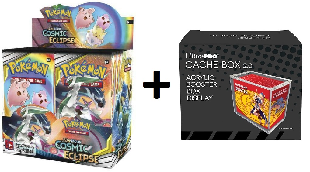MINT Pokemon SM12 Cosmic Eclipse Booster Box PLUS Acrylic Ultra Pro Cache Box 2.0 Protector